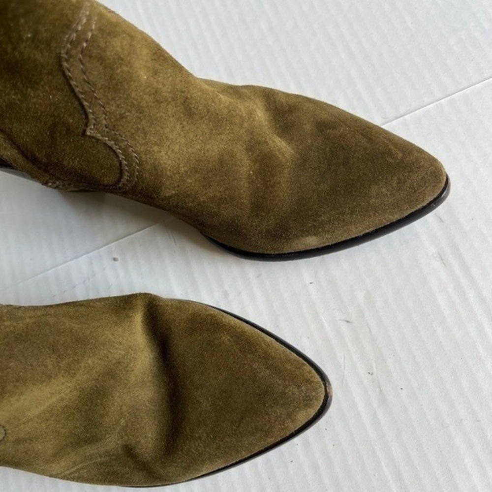 Frye Reed Sz 7M Olive Green Suede Side Zipper Tall Casual Dress Heeled Boots - Picture 10 of 12